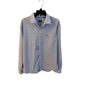 IZOD Soft Trade Essentials Men's Long Sleeve Dress Shirt Reg Large Blue & Yellow